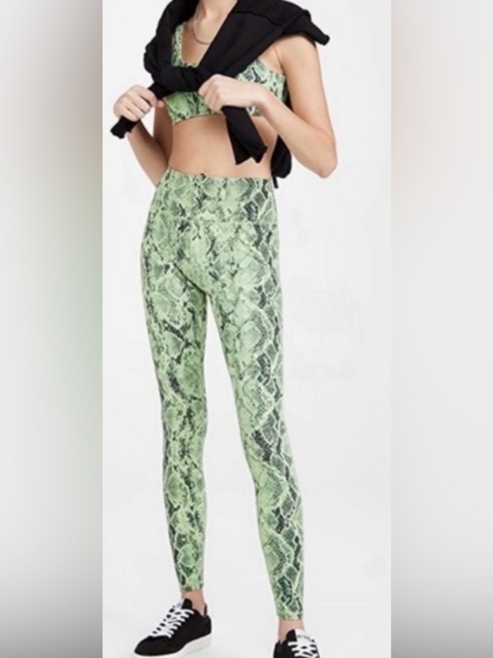 ALO Yoga Vapor High Rise Green Snake Skin  Leggings And Bra Set
